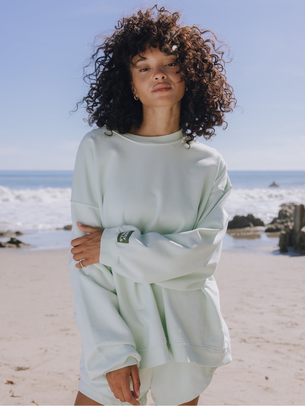 Daily Drills Unisex Oversized Crew Neck Sweater Surf Light Mint Color Size M/L